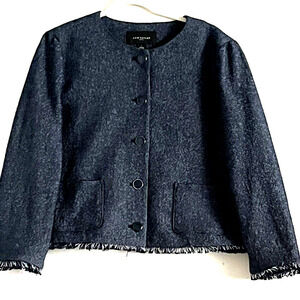 Ann Taylor Womens Size Large Jacket Cardigan NAVY Button Fringe Career Casual